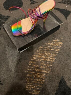 Iridescent Rainbow Strappy High Heel Sandal - Women